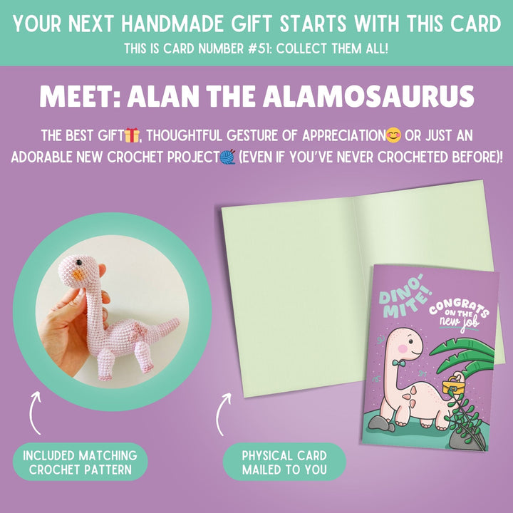 Alamosaurus Crochet Pattern & Matching Card: "Congratulations"