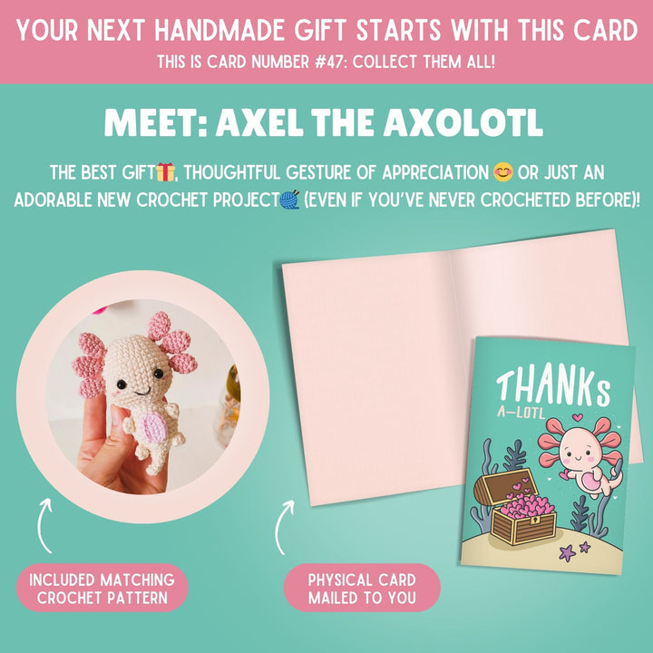 Axolotl Crochet Pattern & Matching Card: "Thank You"