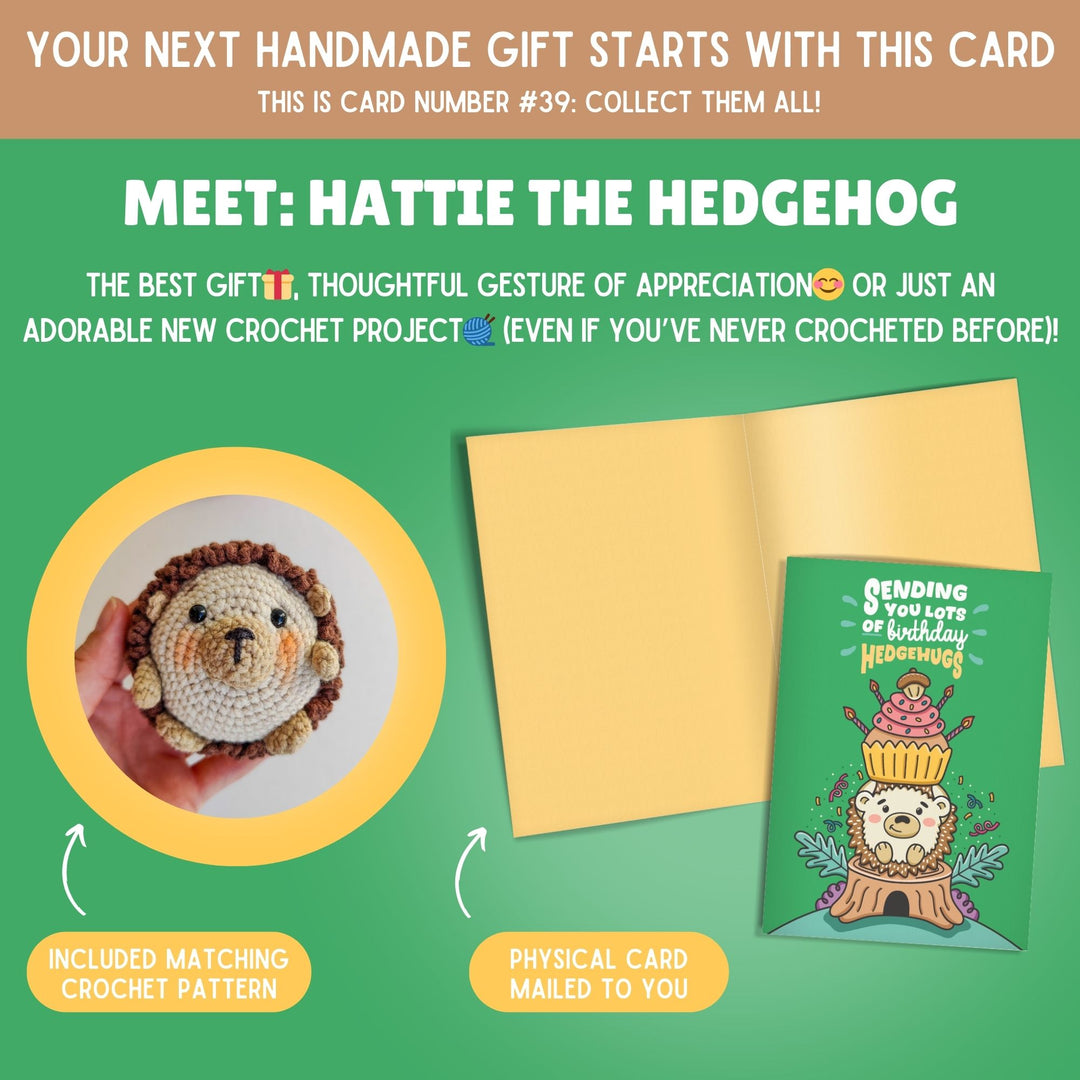 Hedgehog Crochet Pattern & Matching Card: "Birthday"