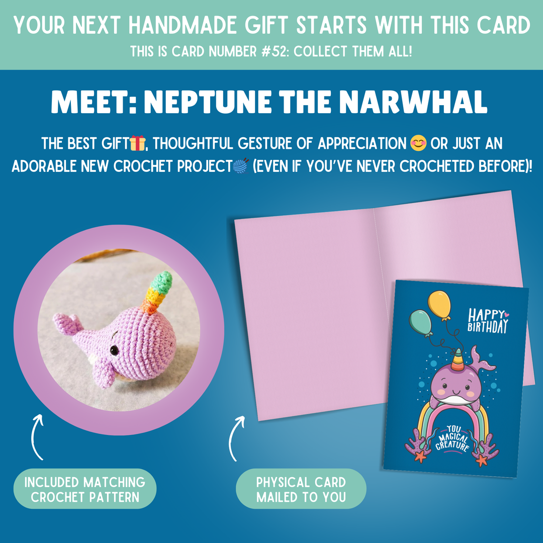 Narwhal Crochet Pattern & Matching Card: "Birthday"