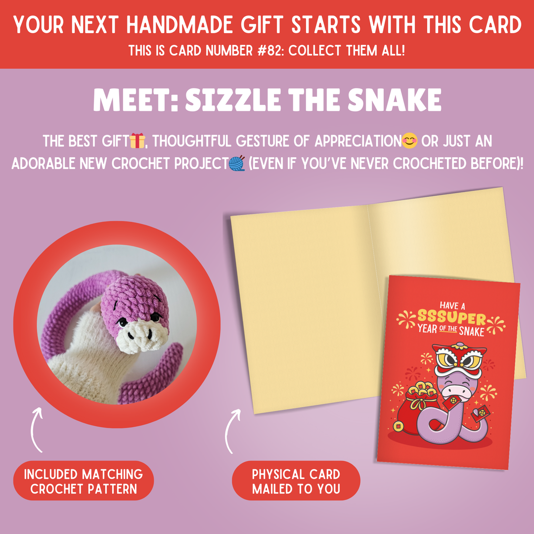 Snake Crochet Pattern & Matching Card: "Have A Sssuper Year Of The Snake"