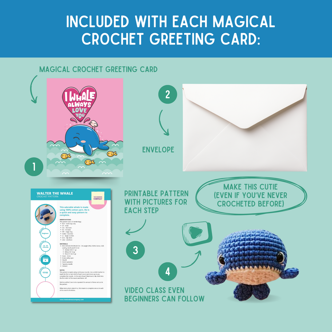 Whale Crochet Pattern & Matching Card: "Always Love You"