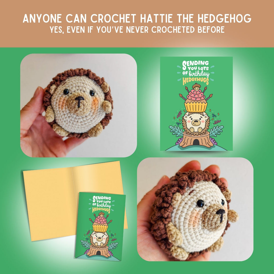 Hedgehog Crochet Pattern & Matching Card: "Birthday"