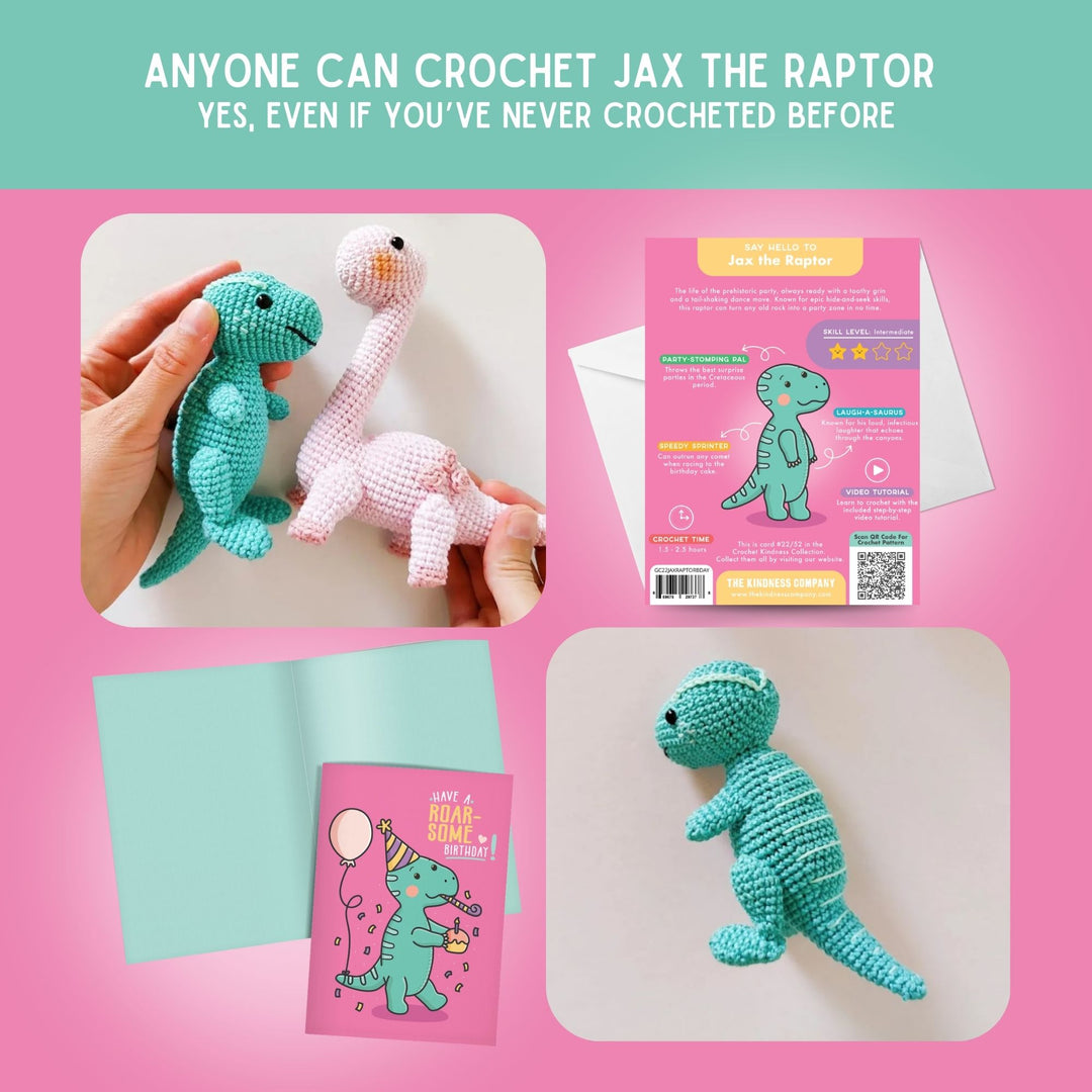 Dinosaur Crochet Pattern & Matching Card: "Birthday"