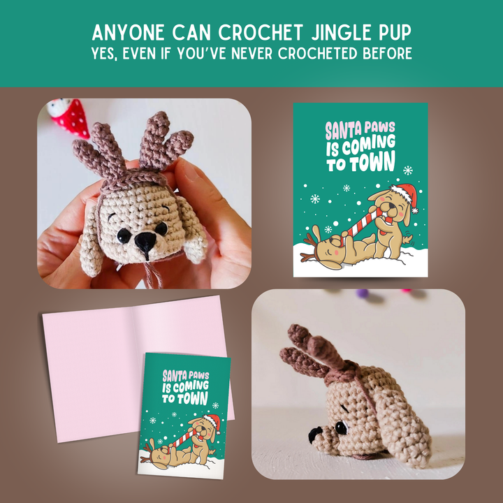 Jingle Pup Crochet Pattern & Matching Card: "Santa Paws Is Coming To Town"