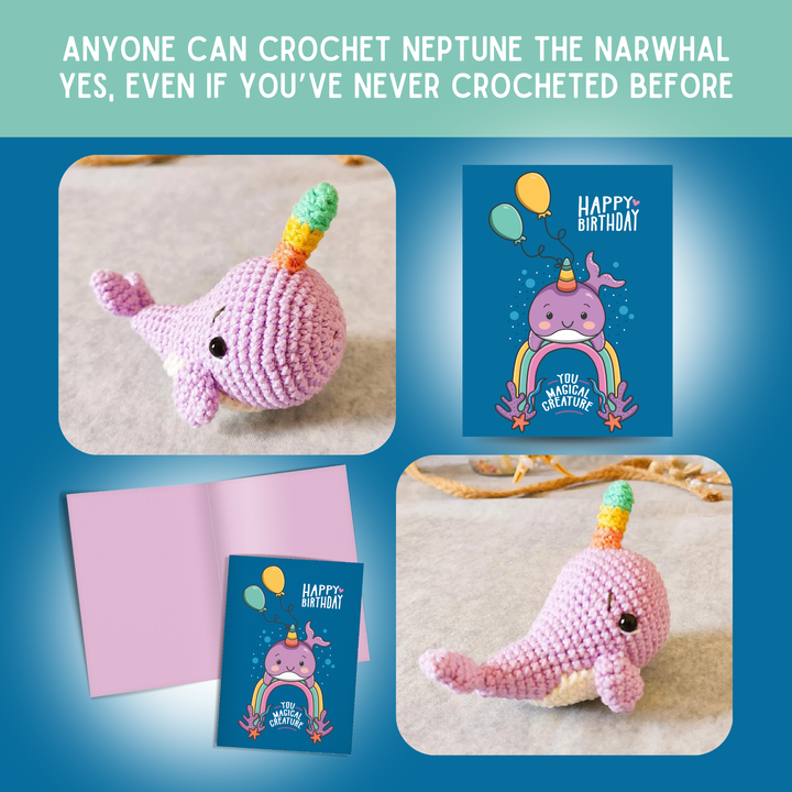 Narwhal Crochet Pattern & Matching Card: "Birthday"