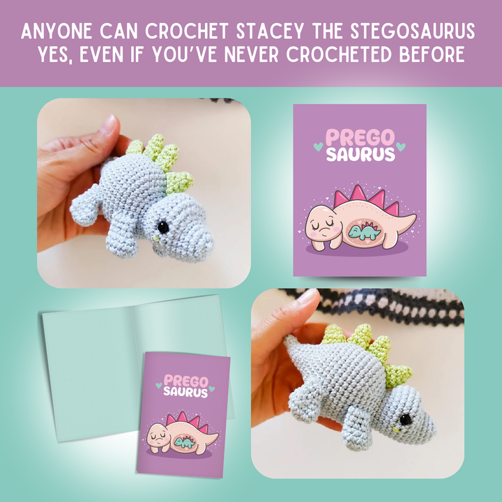 Stegosaurus Crochet Pattern & Matching Card: "Pregosaurus"