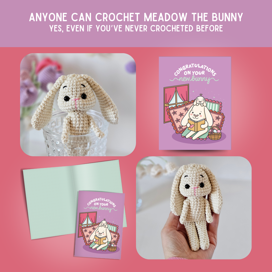 Bunny Crochet Pattern & Matching Card: "Congratulations On Your New Bunny"