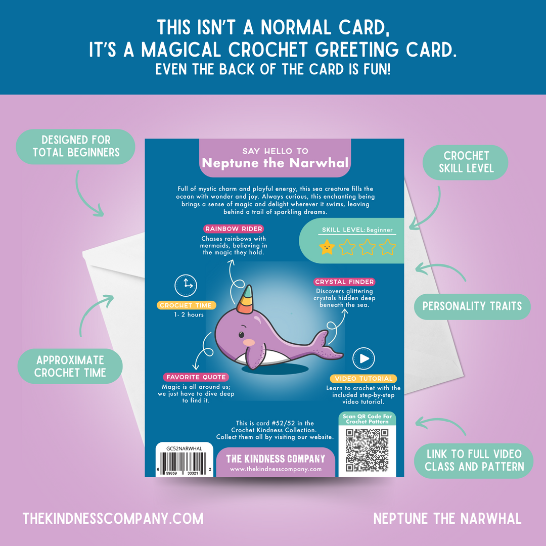 Narwhal Crochet Pattern & Matching Card: "Birthday"