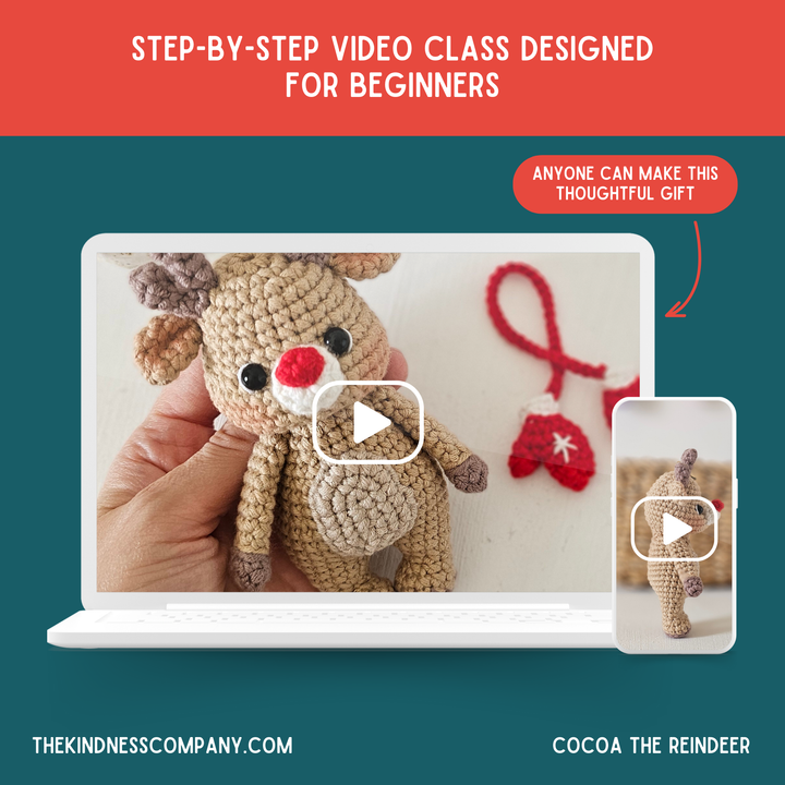 Cocoa The Reindeer Crochet Pattern & Matching Card: "Happy New Deer"