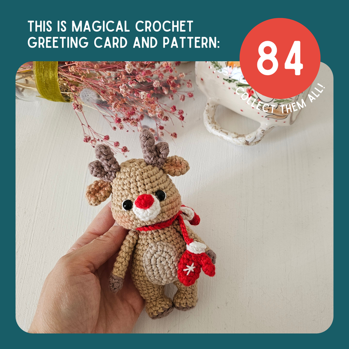 Cocoa The Reindeer Crochet Pattern & Matching Card: "Happy New Deer"