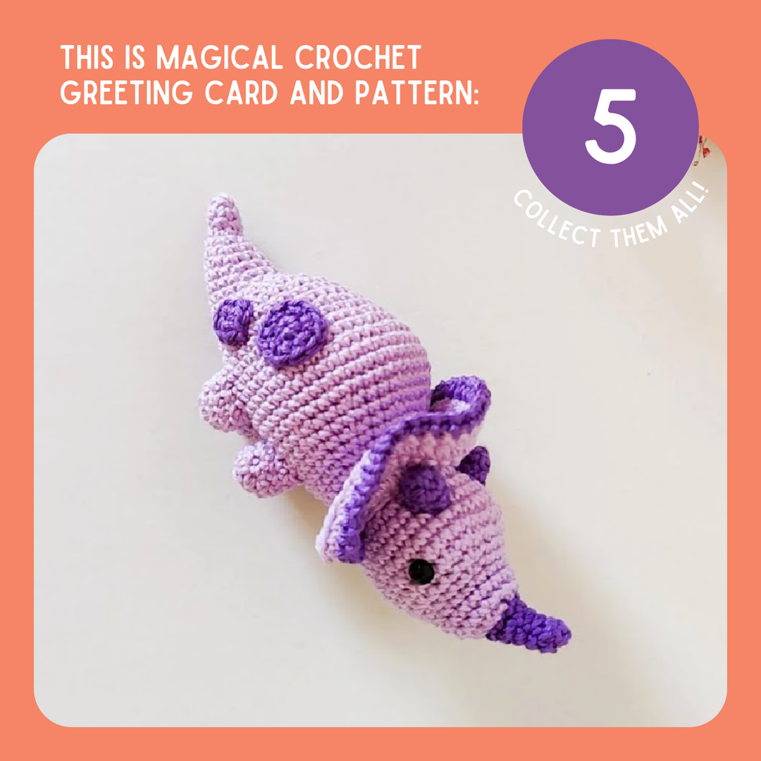 Triceratops Crochet Pattern & Matching Card: "Birthday"