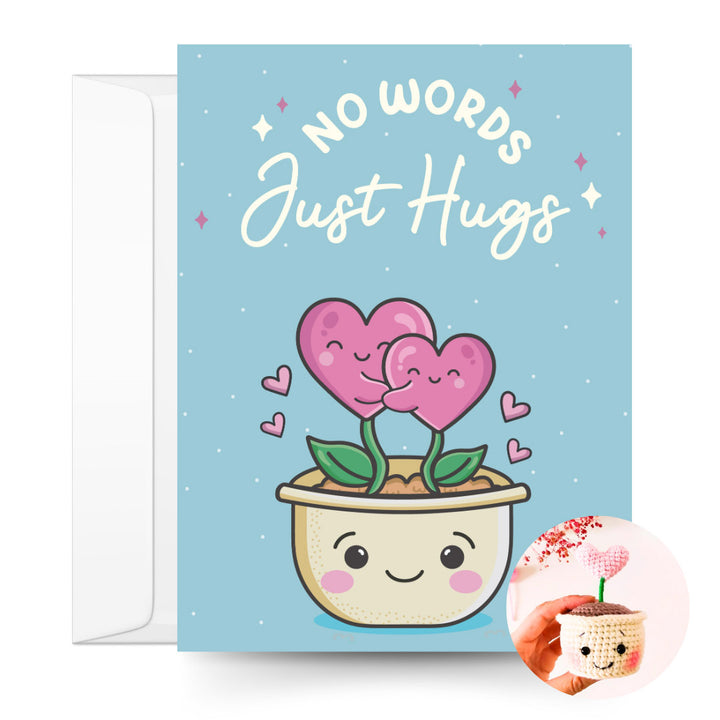 Heart Flower Crochet Pattern & Matching Card: "No Words, Just Hugs"