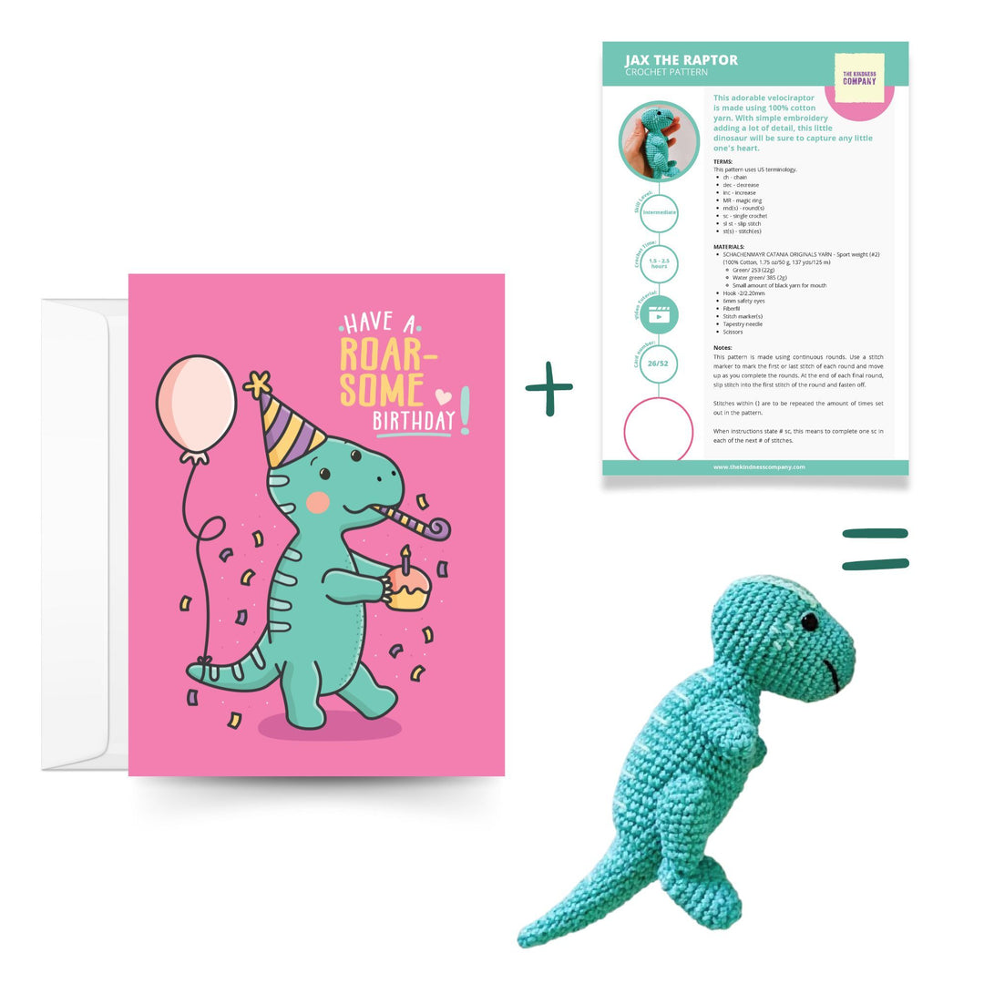 Dinosaur Crochet Pattern & Matching Card: "Birthday"