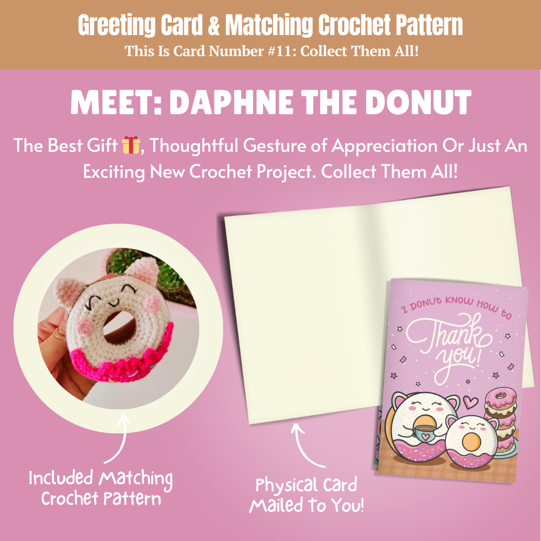 Patrick The Sheep, Barbell Bun Bun, Sassy The Seahorse & Daphne The Donut Crochet Pattern & Matching Greeting Cards Bundle