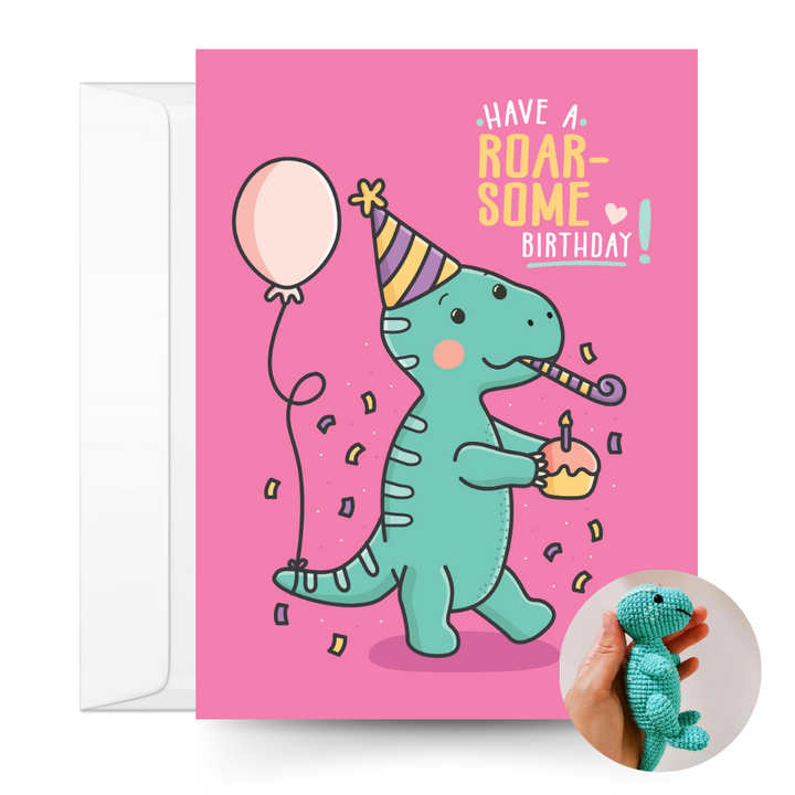 Dinosaur Crochet Pattern & Matching Card: "Birthday"