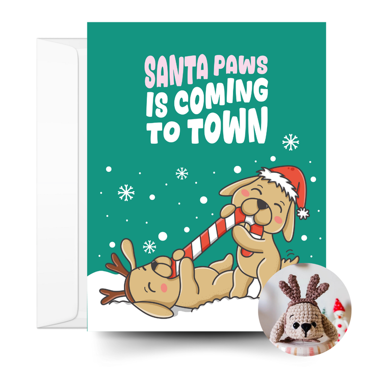 Jingle Pup Crochet Pattern & Matching Card: "Santa Paws Is Coming To Town"