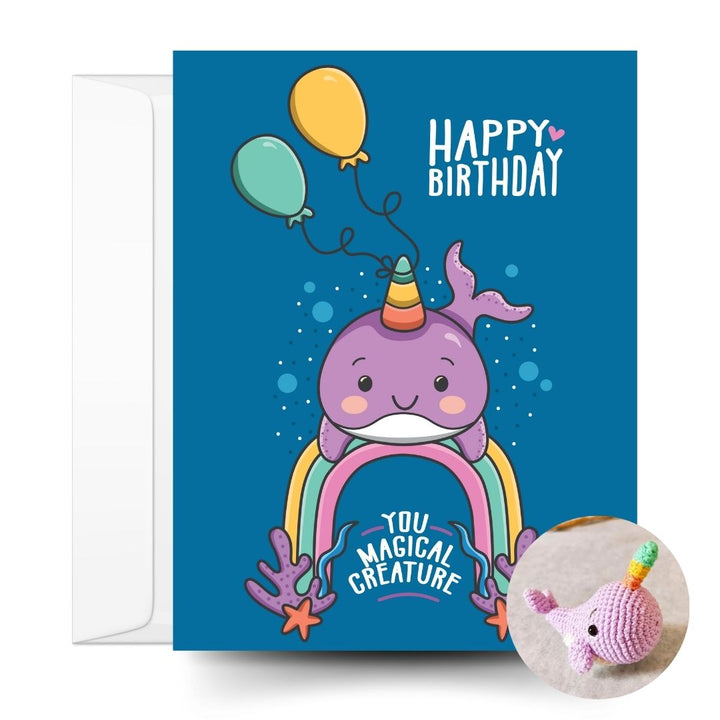 Narwhal Crochet Pattern & Matching Card: "Birthday"