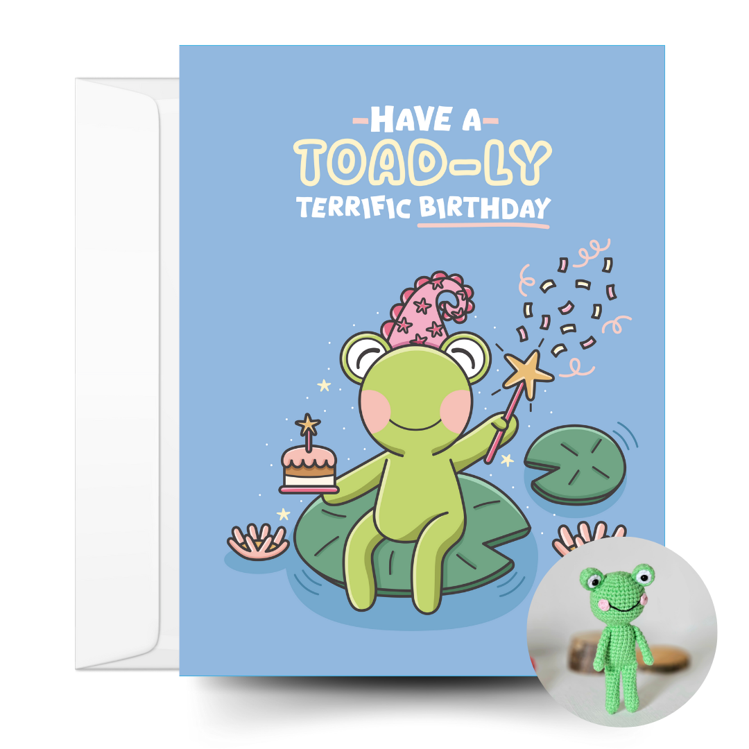 Toad Crochet Pattern & Matching Card: "Have a Toad-ly Terrific Birthday"