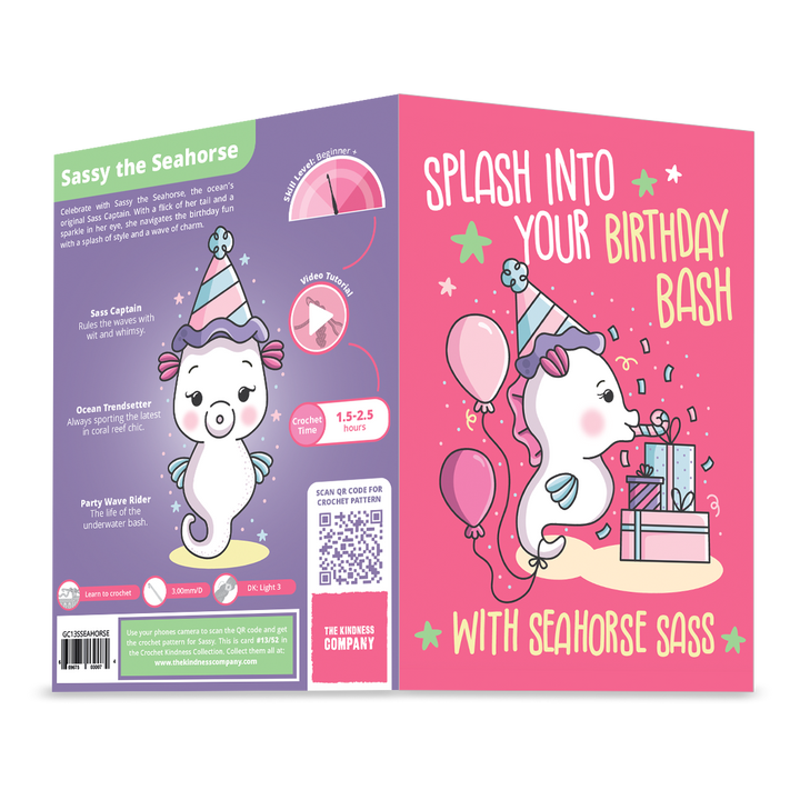 Seahorse Crochet Pattern & Matching Card: "Birthday Bash"