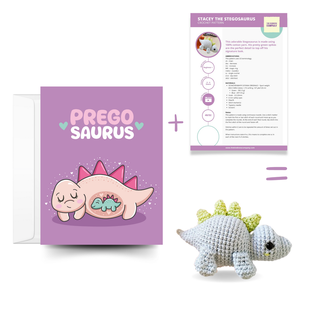 Stegosaurus Crochet Pattern & Matching Card: "Pregosaurus"