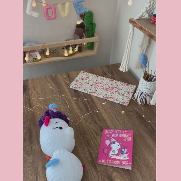 Seahorse Crochet Pattern & Matching Card: "Birthday Bash"